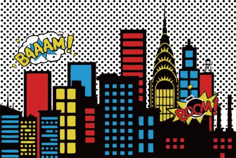 AOFOTO 6x4ft Super City Backdrop Night Urban Manor Abstract Bomb Modern Downtown Building Photography Background Cartoon Bang Skyscraper Studio Props Kid Boy Children Girl Portrait Vinyl Wallpaper - Image 1